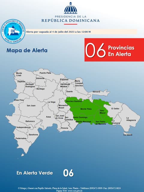 COE pone 6 provincias en alerta por onda tropical y vaguada